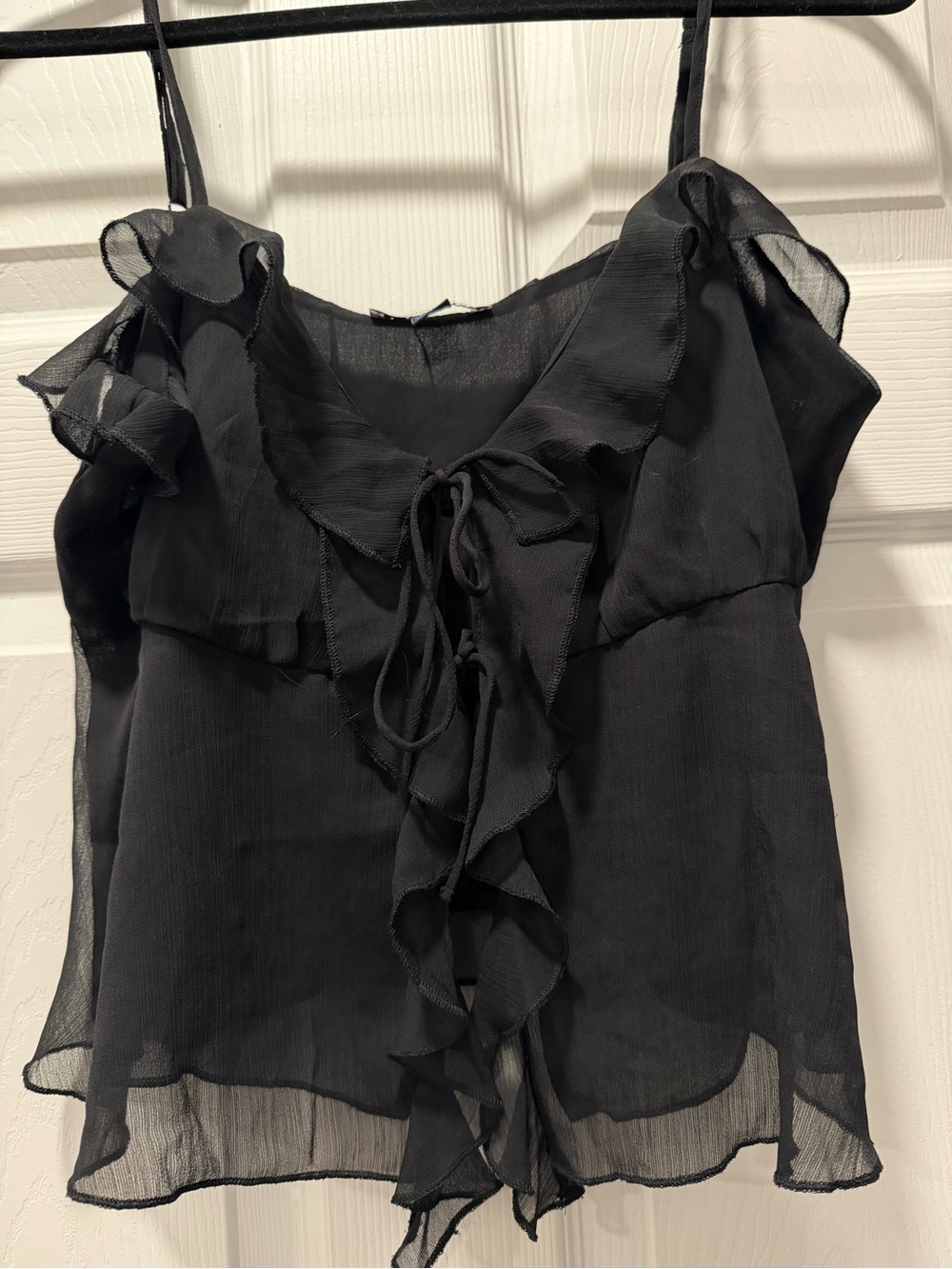 NWOT American Eagle Sheer Ruffle Tie-Front Cami Top - Black